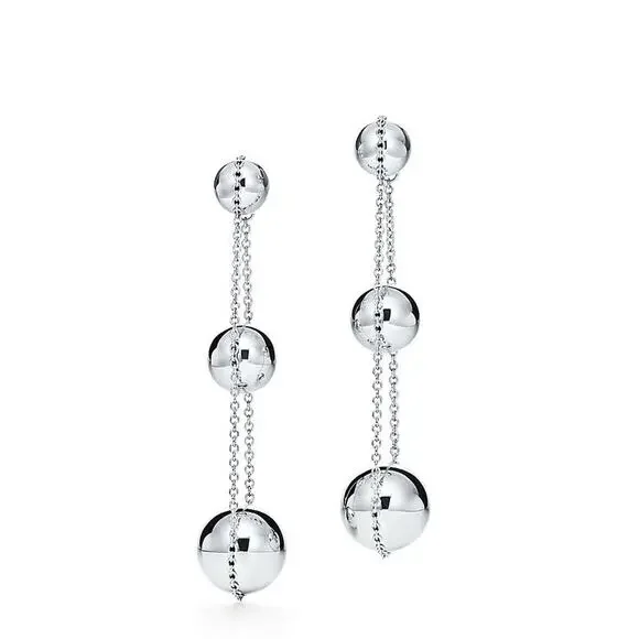 Tiffany & Co Silver Hardware Triple Drop Bead Ball Stud Earrings Butterfly Backs - Picture 11 of 12